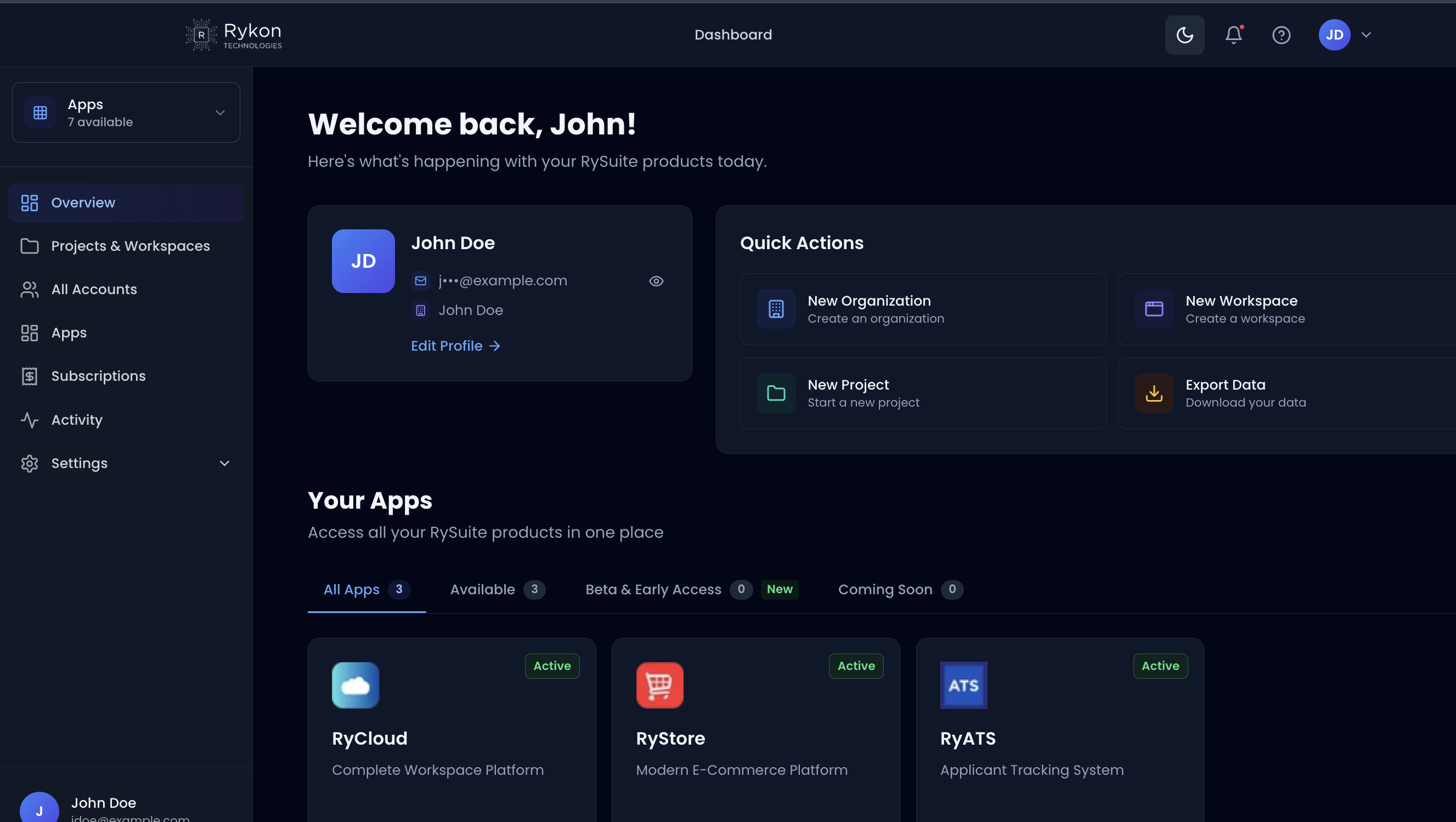 RyCloud Platform Dashboard